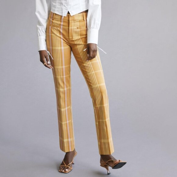✨ Anthropologie Plaid Trousers Slim Pants Mustard Yellow - Picture 1 of 9